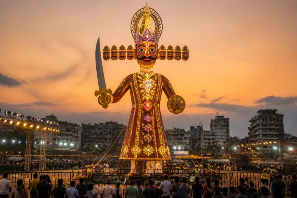 Delhi Dussehra 2026 Ravana effigy prepared for a public burning ceremony
