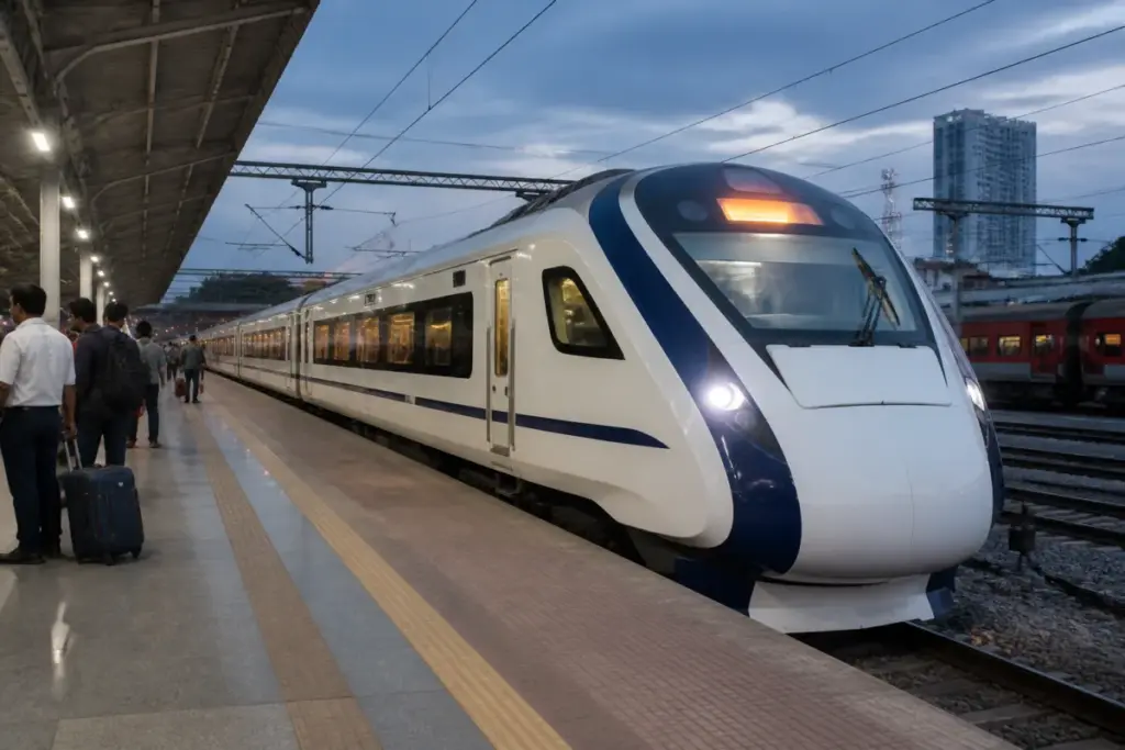 Bengaluru-Mumbai Vande Bharat Sleeper train at an Indian railway station