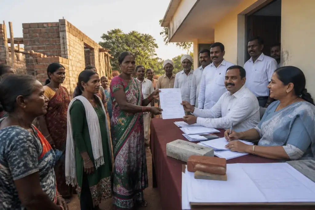 Indiramma housing scheme sanction letters being distributed to Telangana housing beneficiaries