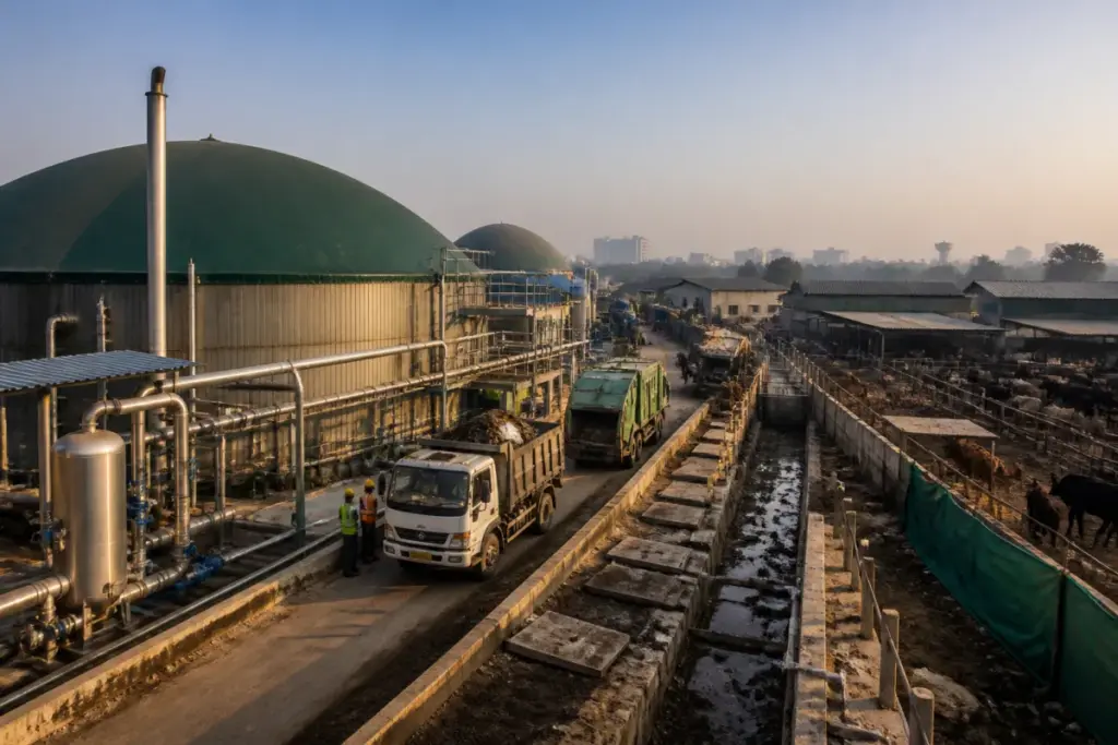 Delhi biogas plant at Goyla Dairy processing dairy waste near Najafgarh