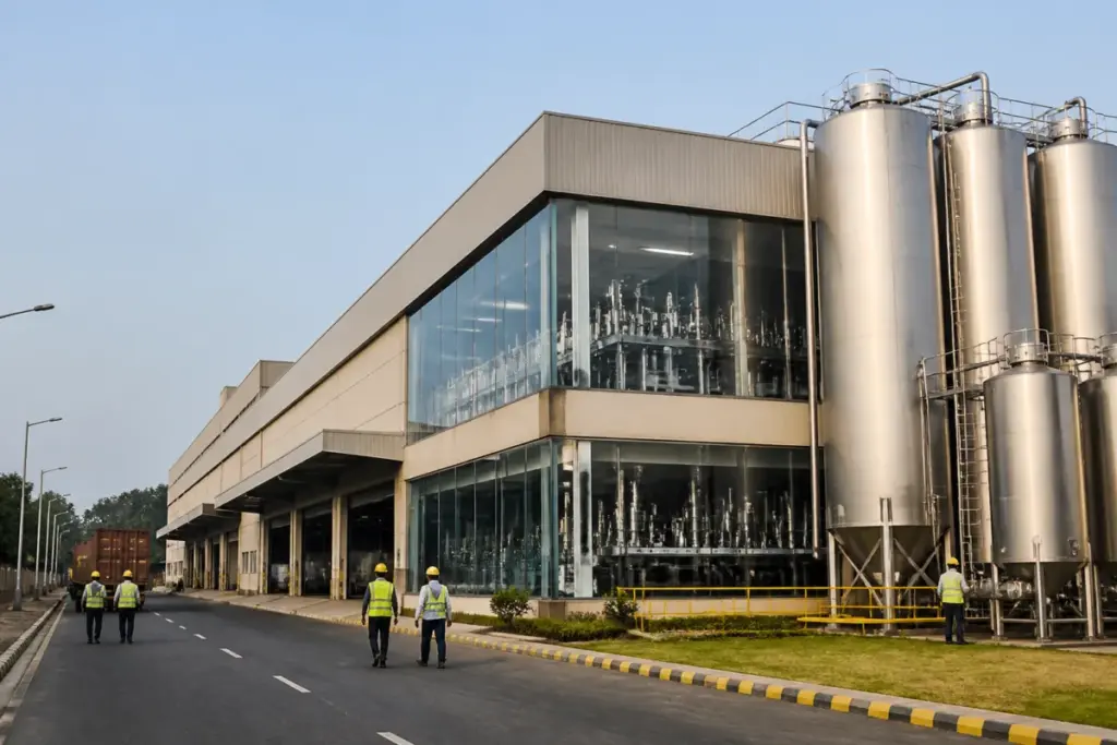 Moradabad IMFL unit with industrial storage tanks and bottling infrastructure