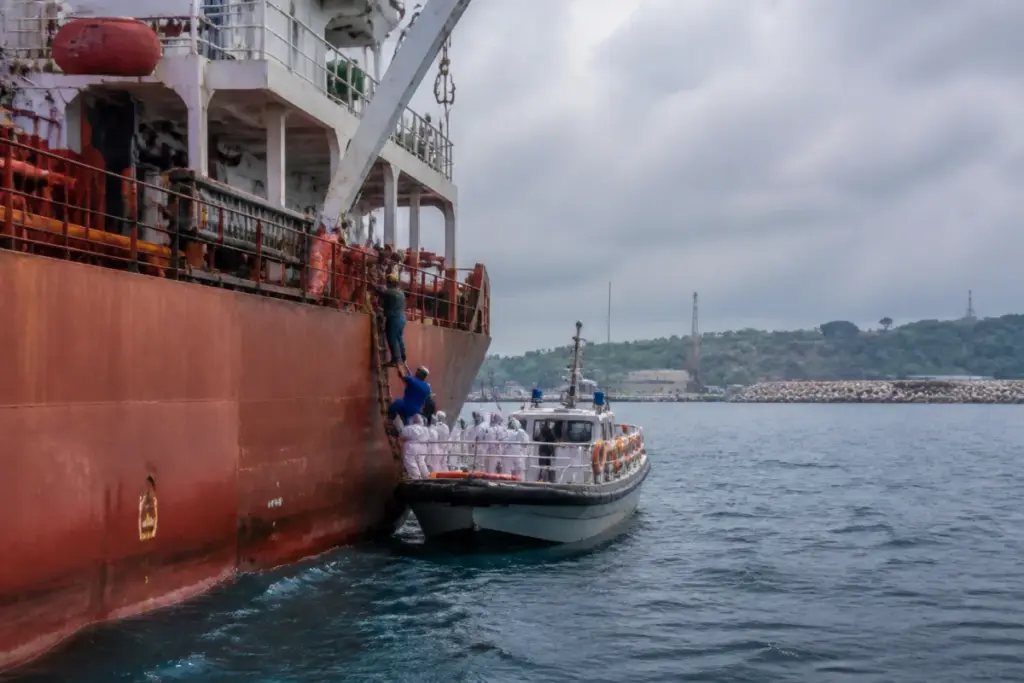 Coast Guard medical evacuation near Vizhinjam port for an LPG tanker crew member