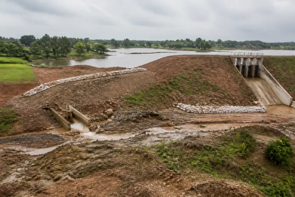Bodalkasa Dam breach site in Gondia after emergency embankment repairs