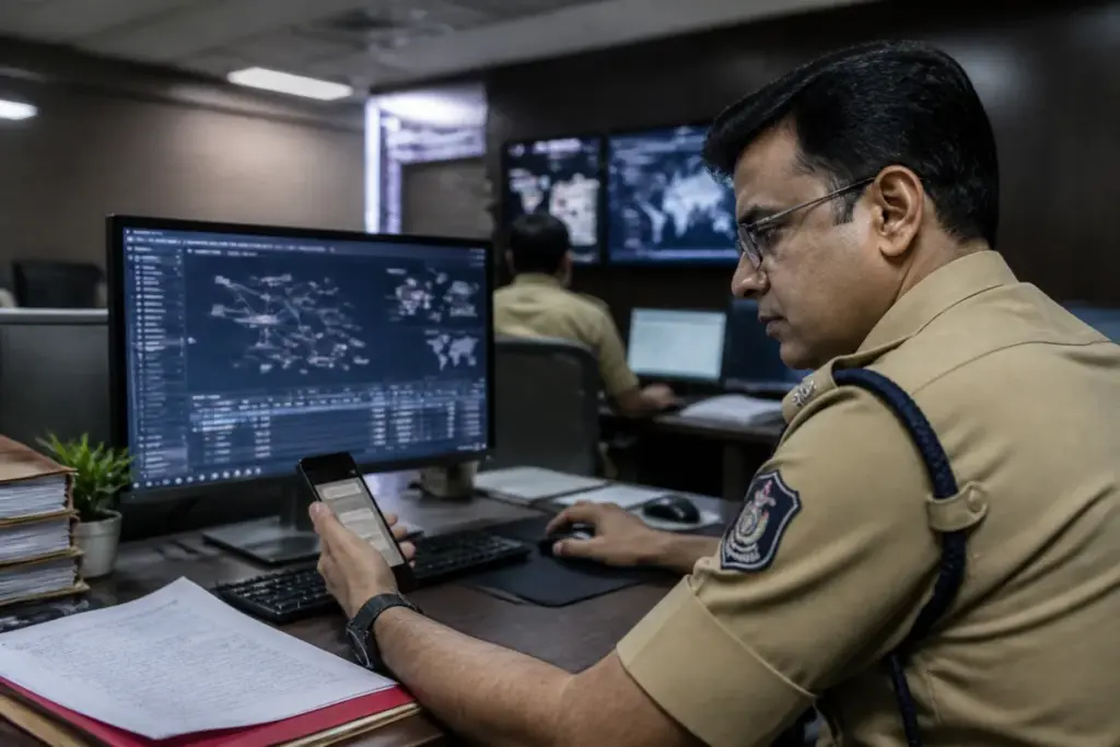 Indore online fraud investigation involving a cybercrime officer and a digital payment alert