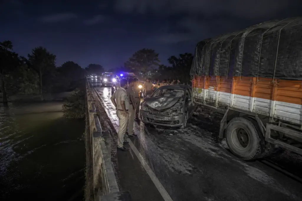 Girna bridge accident scene near Bambhori after a truck collided with a hatchback