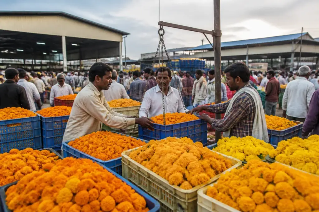 Nashik marigold prices rise at a wholesale flower market ahead of Dasara