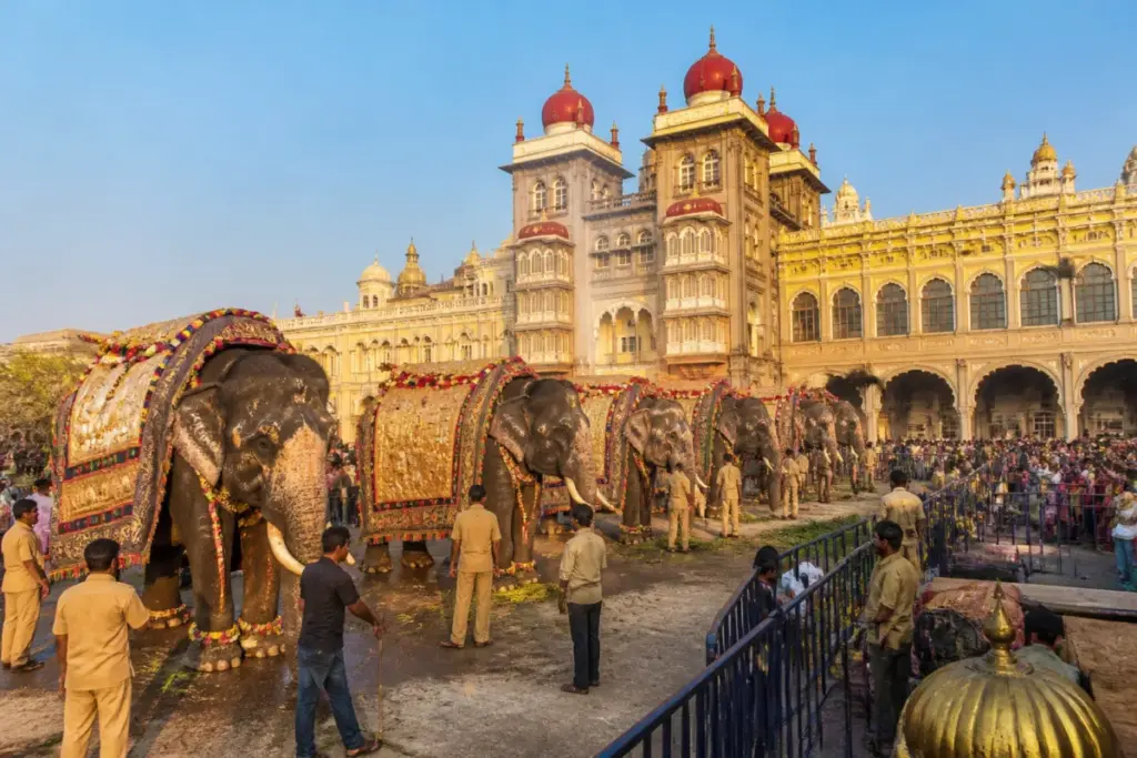 Mysuru Dasara Jamboo Savari procession preparations at the Mysuru Palace