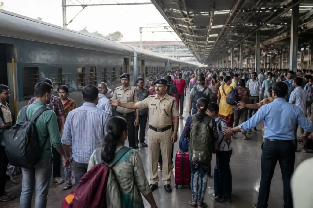 South Central Railway special trains carrying festive-season passengers at a busy Indian railway station