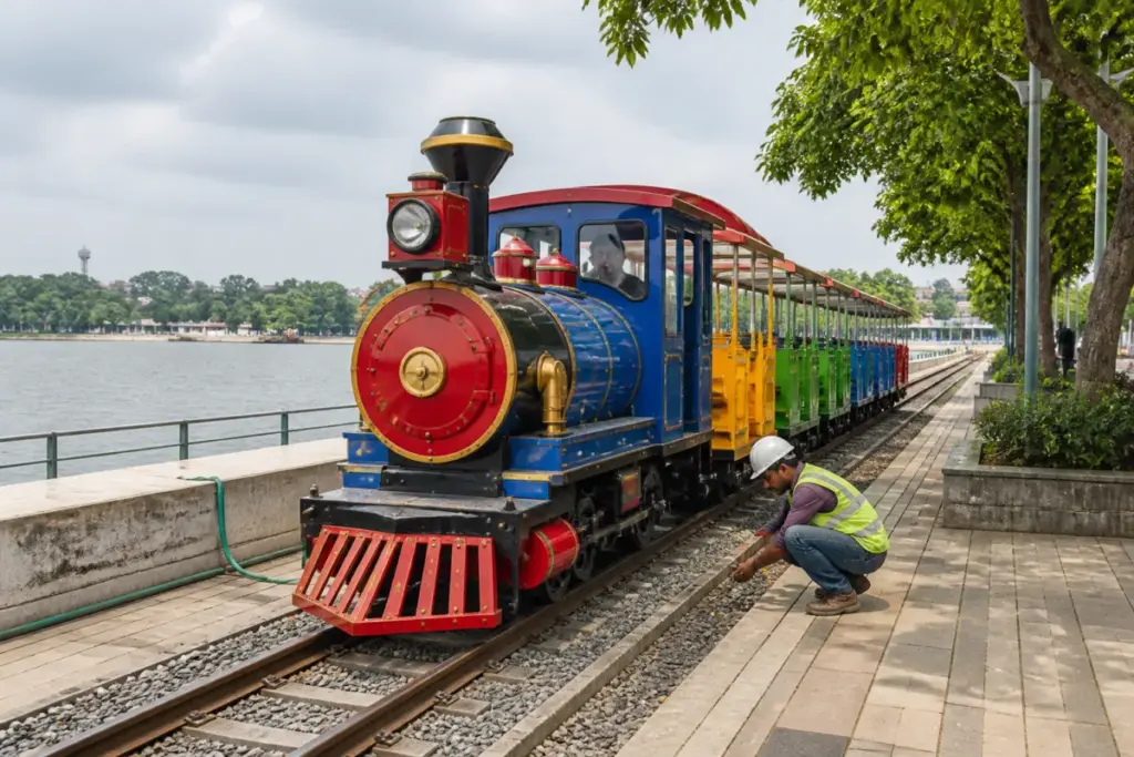 New Kankaria Lakefront toy train undergoing a trial run in Ahmedabad