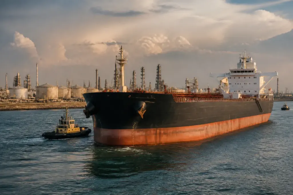 Oil prices near $110 as a crude oil tanker operates amid Middle East supply concerns.