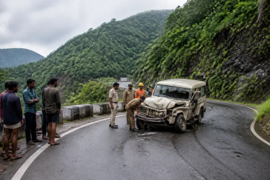 Paderu ghat road accident involving a jeep on a hilly road in Andhra Pradesh