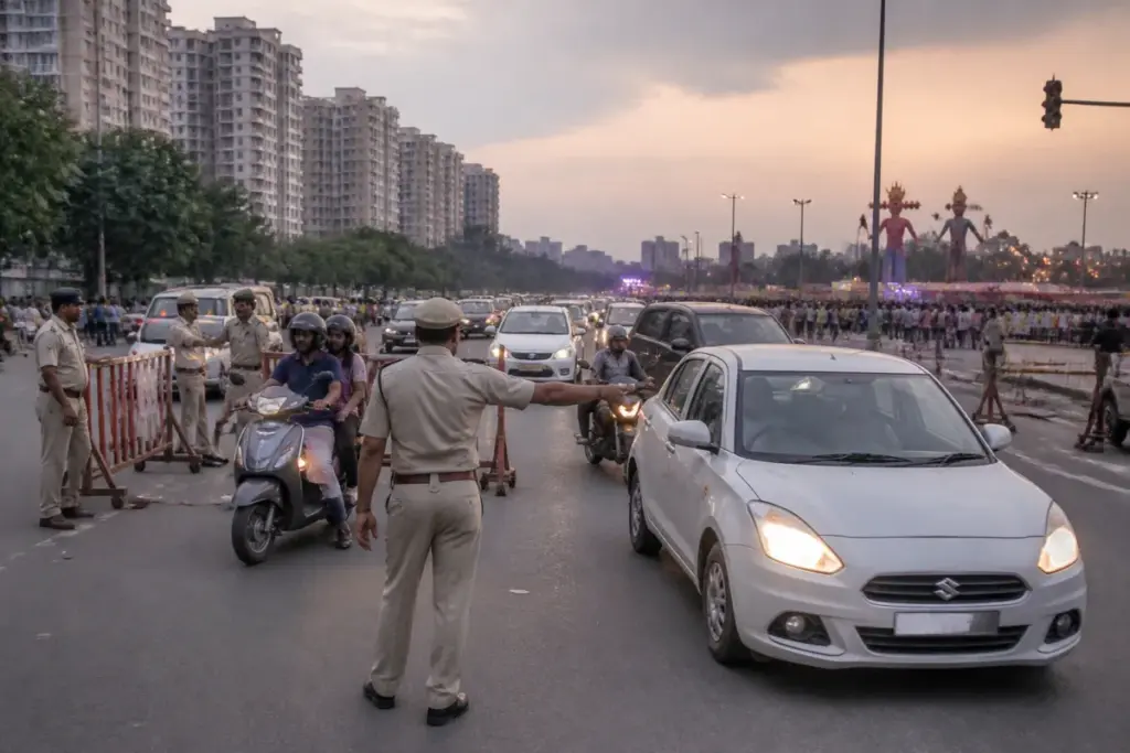 Noida traffic plan affecting roads near Noida Stadium during Dussehra events