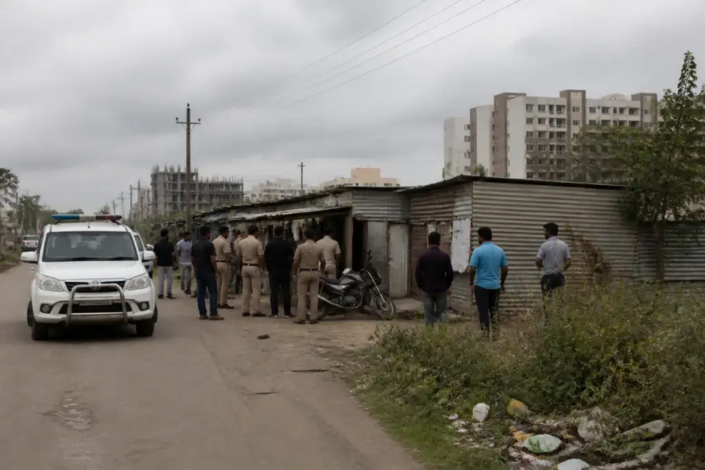 Police investigation near a Bengaluru rental shed after the advocate murder in Whitefield