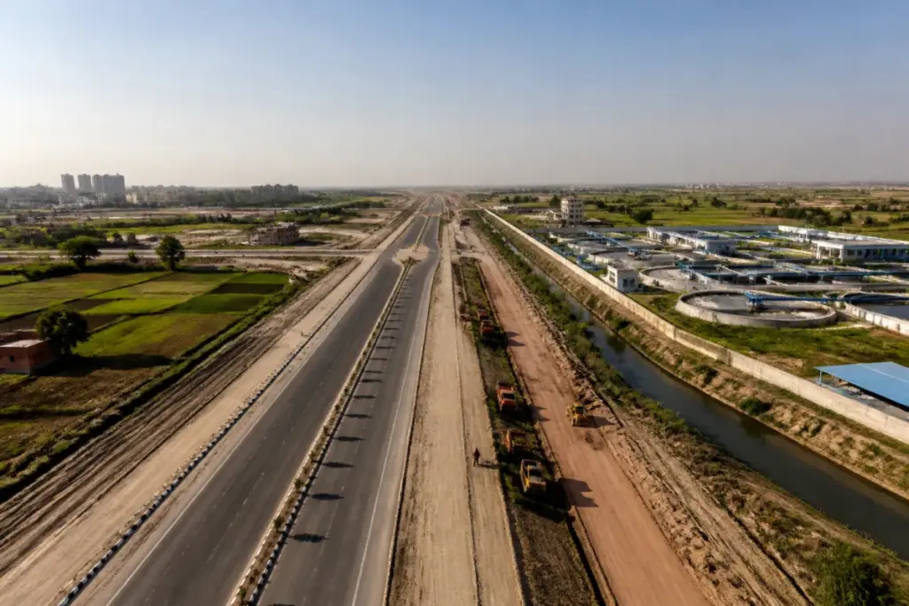 Planned New Noida road corridor and canal-based water infrastructure in Gautam Buddh Nagar