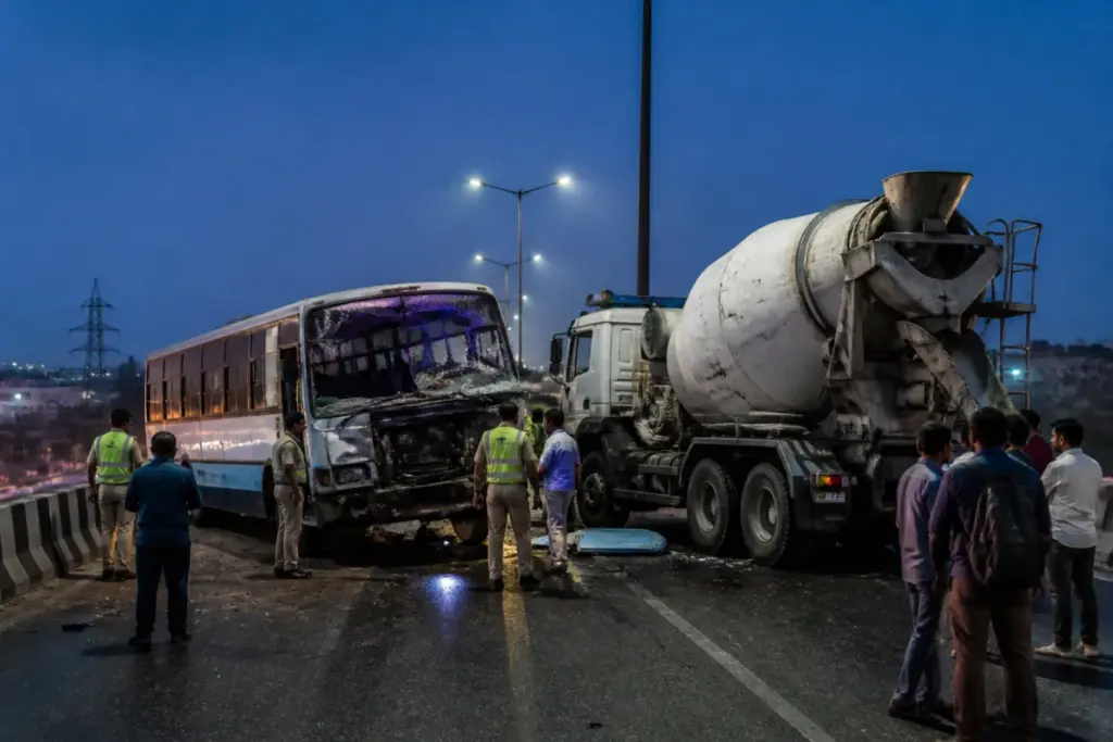 RTC bus involved in the Batasingaram flyover accident near Hyderabad
