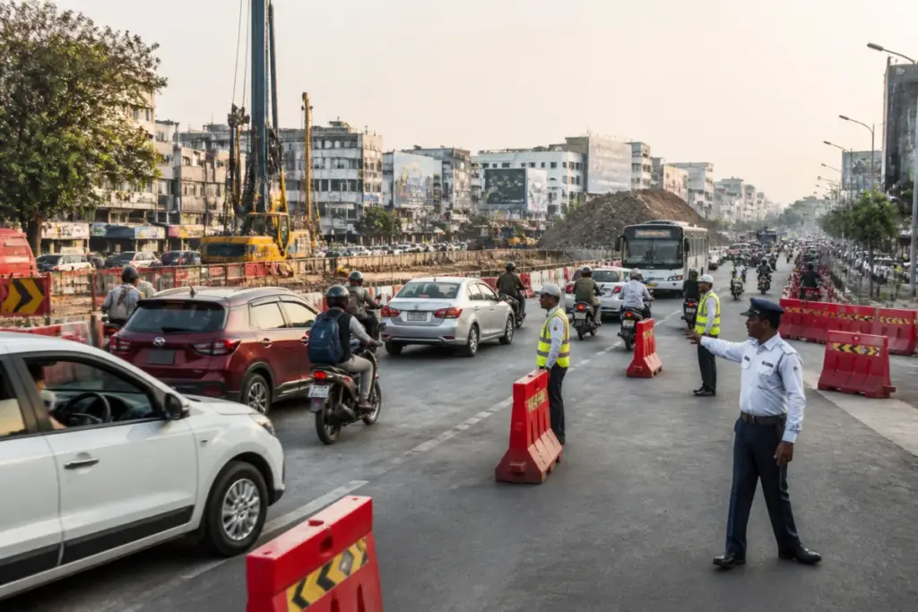 Pune traffic diversion near Satara Road during Swargate-Katraj Metro construction