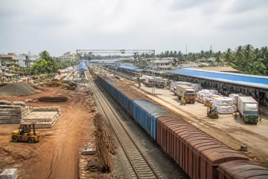 Angamaly logistics centre site near a Kerala railway station and regional freight corridor
