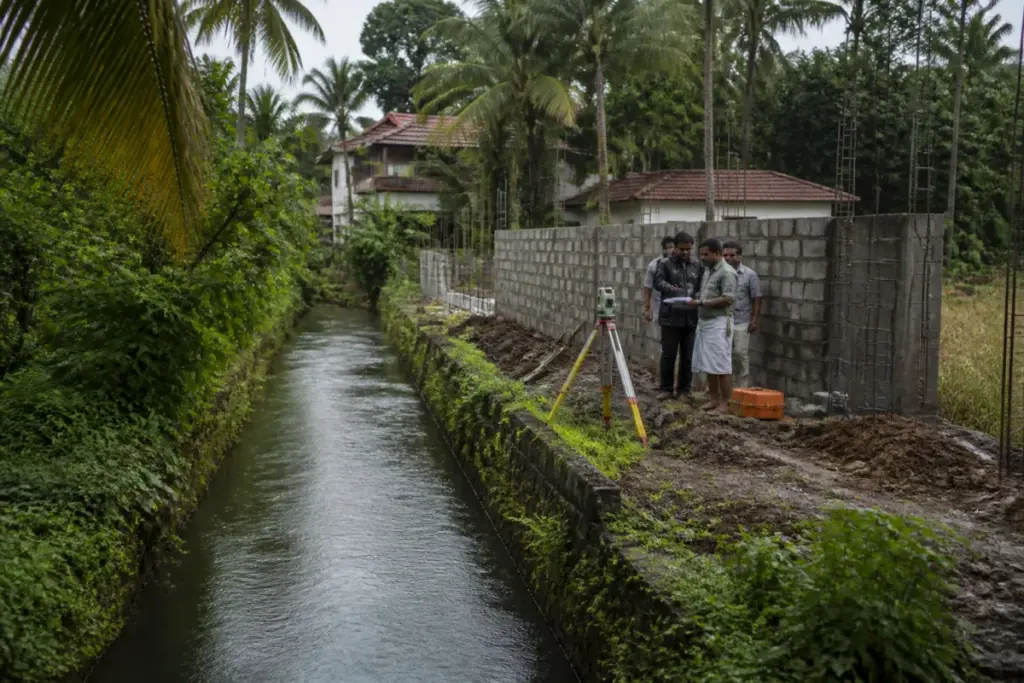 Koorachithodu canal beside a disputed construction site in Aikaranad panchayat