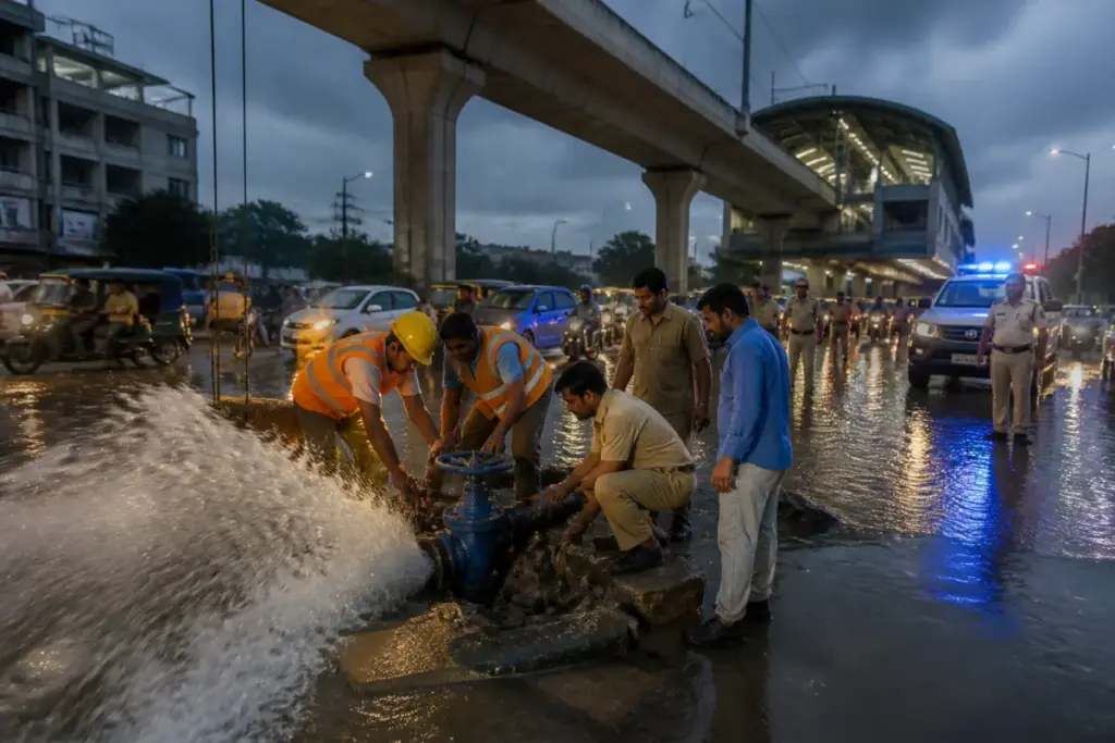 Damaged Krishna pipeline near Nagole causing Hyderabad water supply disruption