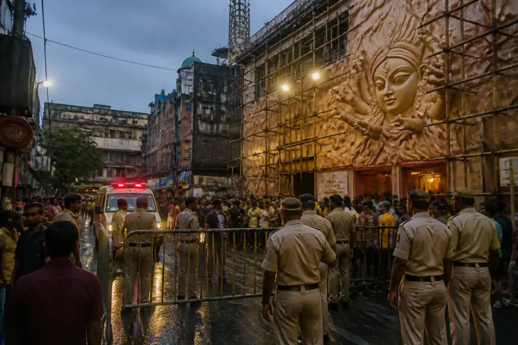Kolkata Durga Puja stampede aftermath and crowd-control response at a city pandal