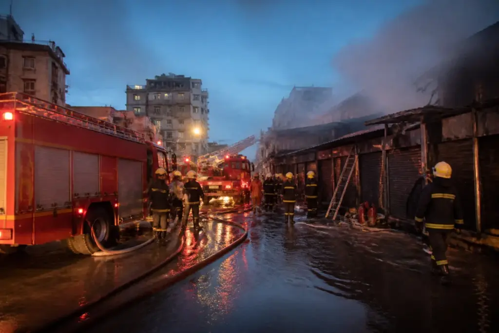 Fire tenders responding to the Bagha Jatin market fire in Kolkata