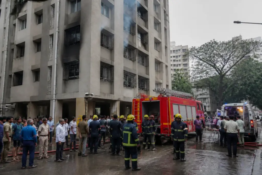 Fire response outside a residential building after the Kurla building fire in Mumbai