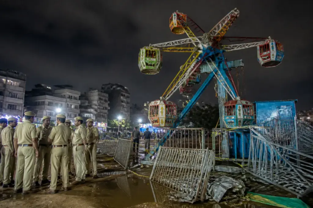 Vikas Puri swing accident site at a Delhi fairground after two people were injured