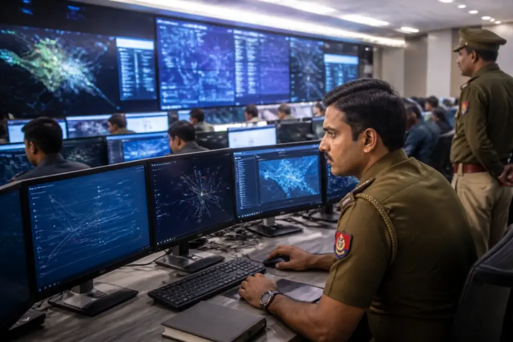 Uttar Pradesh cybercrime officers monitoring digital fraud response systems