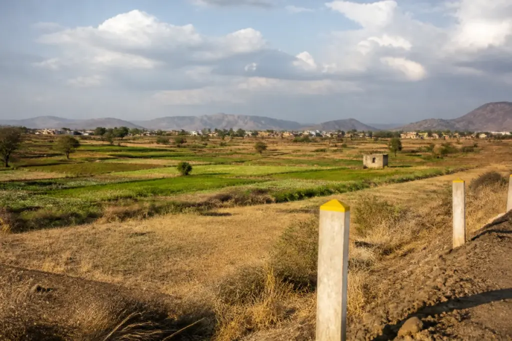 Purandar Airport land acquisition area near farmland in Pune district