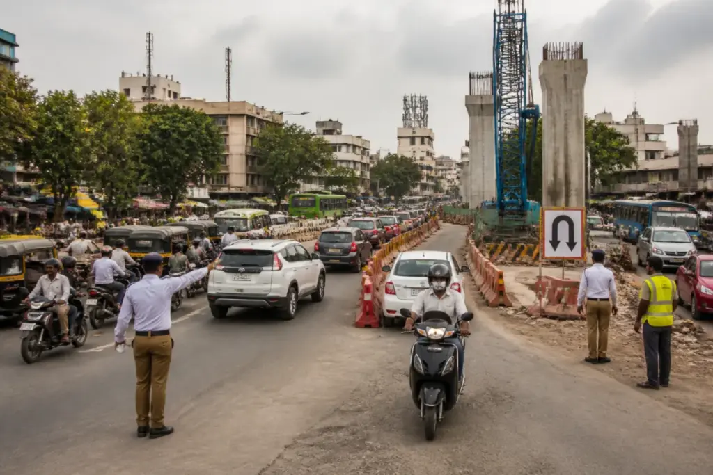 Pune traffic diversion near Satara Road during Swargate-Katraj Metro construction