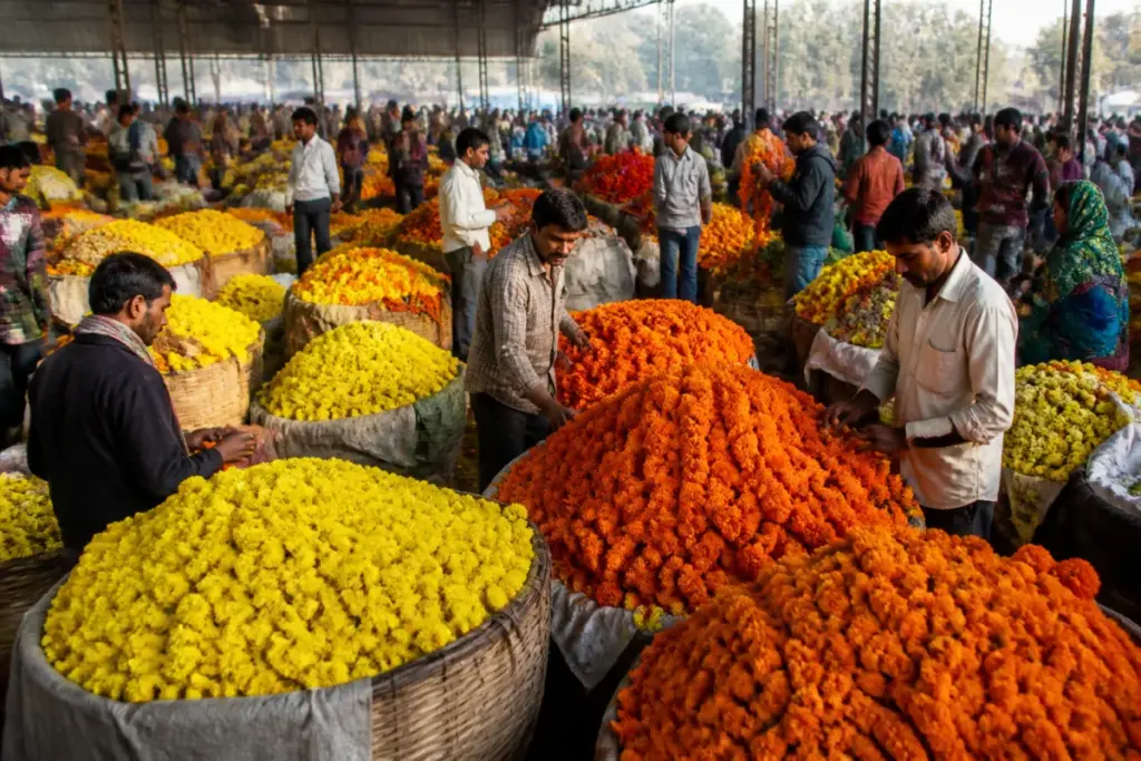 Pune marigold prices rise at Gultekdi flower market before Dussehra