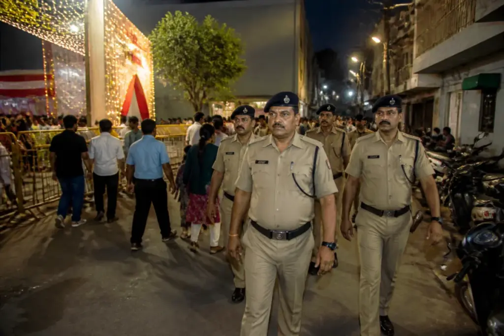 Ahmedabad Navratri security patrol near a busy festival area