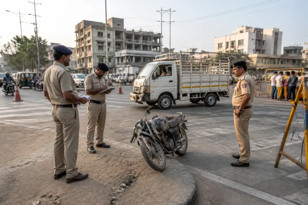 Ahmedabad hit-and-run accident investigation on an urban road near Piplaj