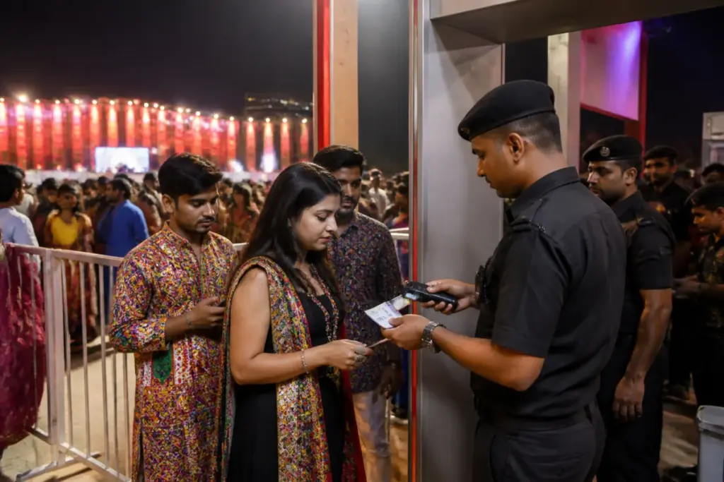 Police investigation into the Ahmedabad garba scam involving counterfeit event passes