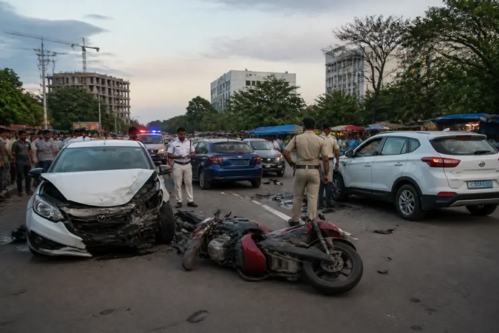 Rasulgarh crash scene near a busy Bhubaneswar road junction