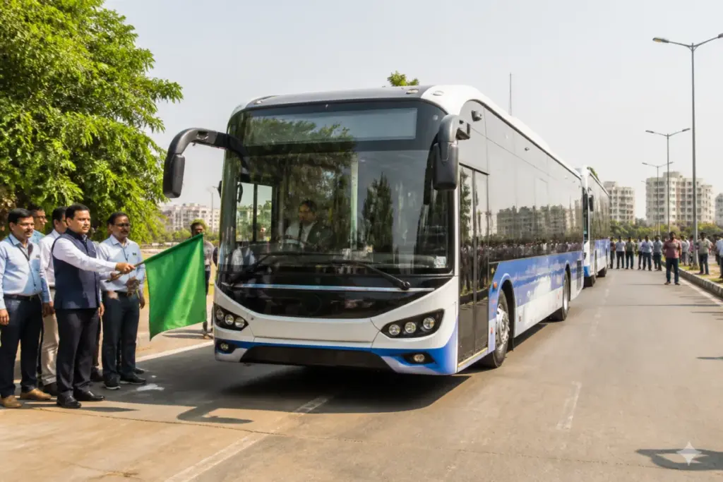 Nagpur Chandrapur electric bus displayed during its launch in Vidarbha