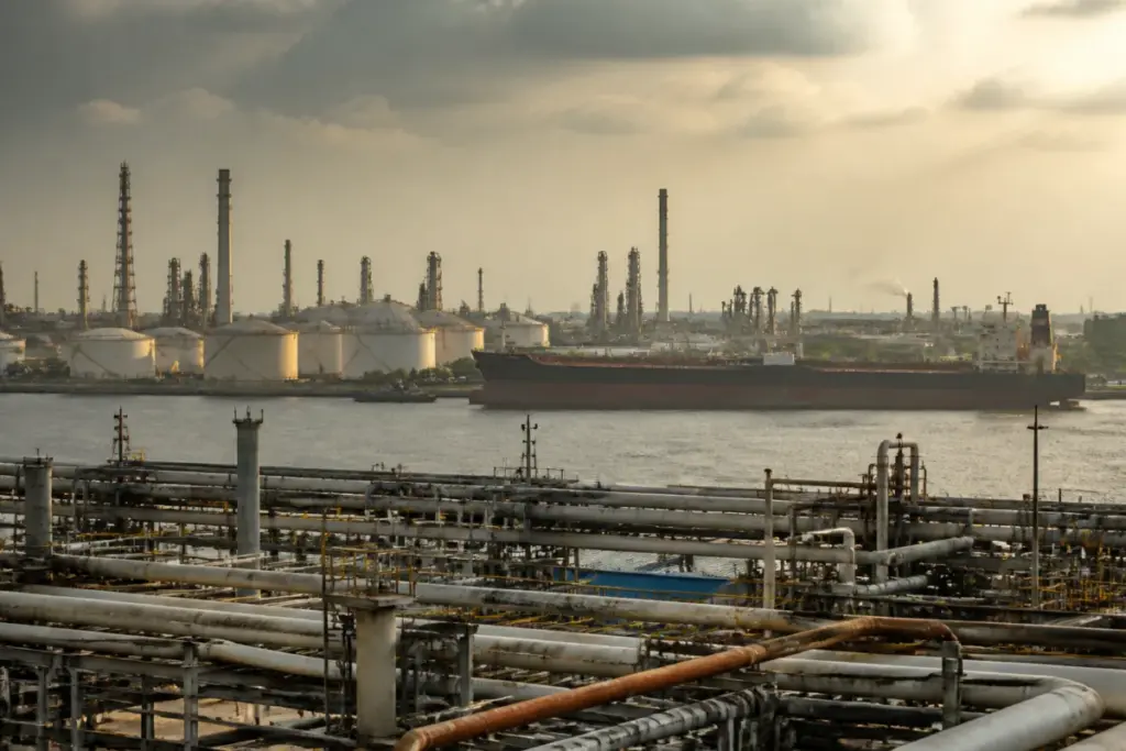 Indian oil refinery and tanker representing the India Russian oil waiver