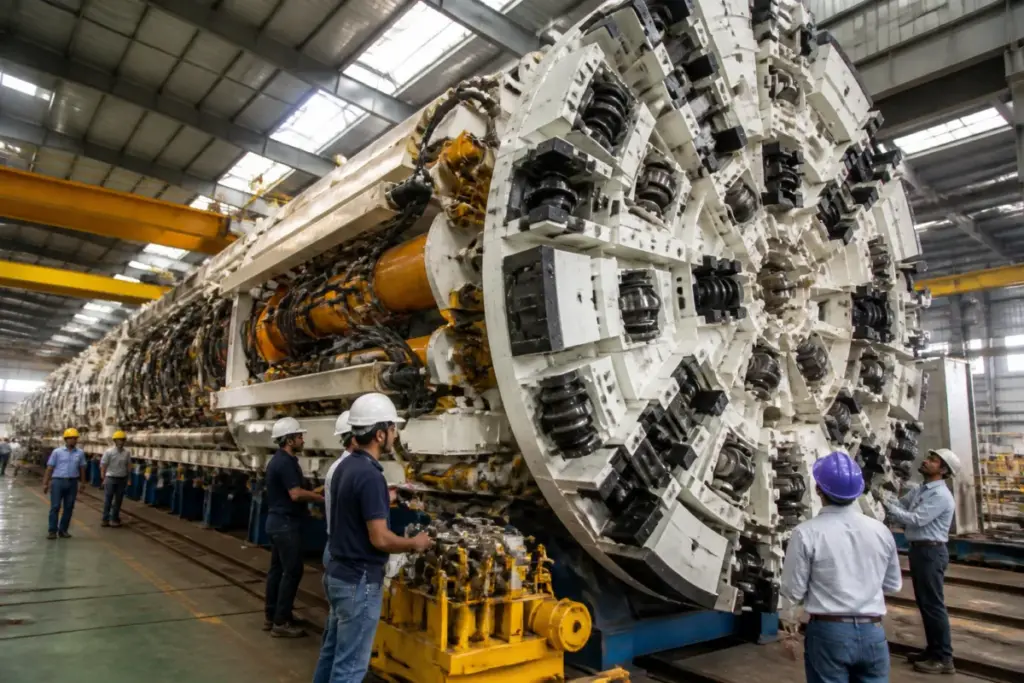 Construction equipment manufacturing facility with a tunnel boring machine component in India