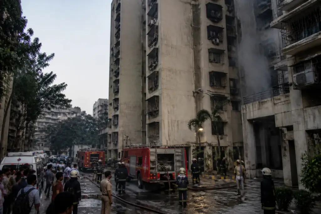 Mumbai fire response outside a residential building in Kurla West