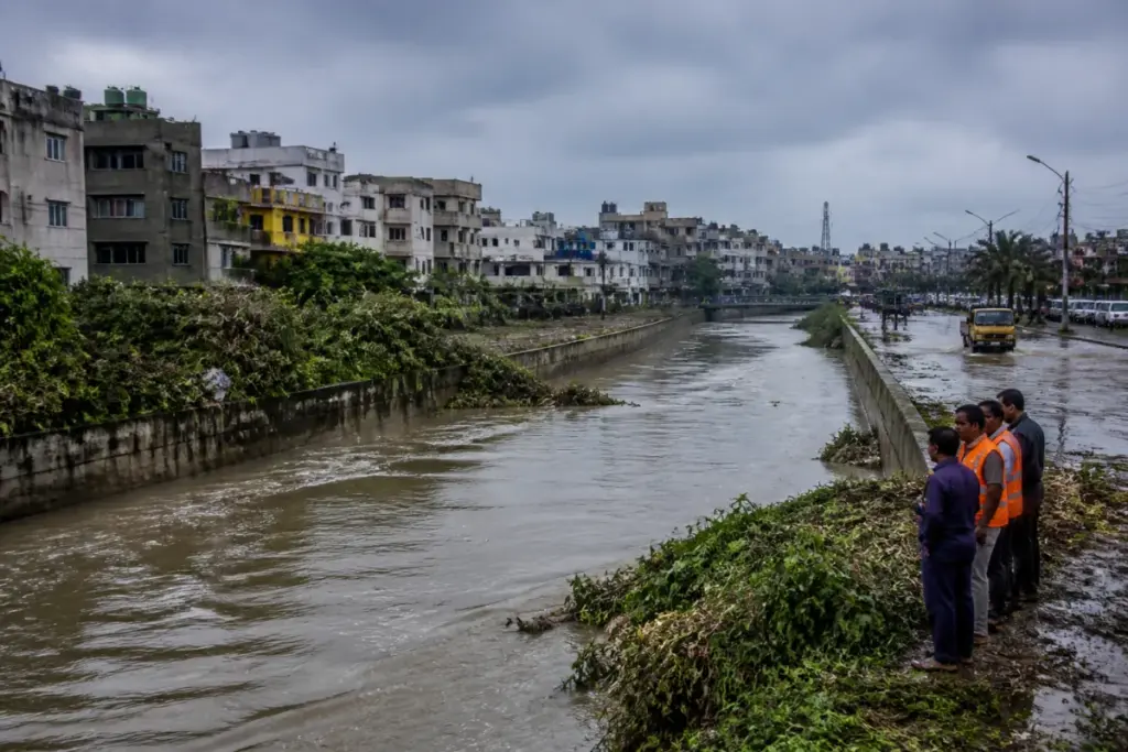 Chennai flood preparedness concerns near a city waterway after heavy monsoon rain