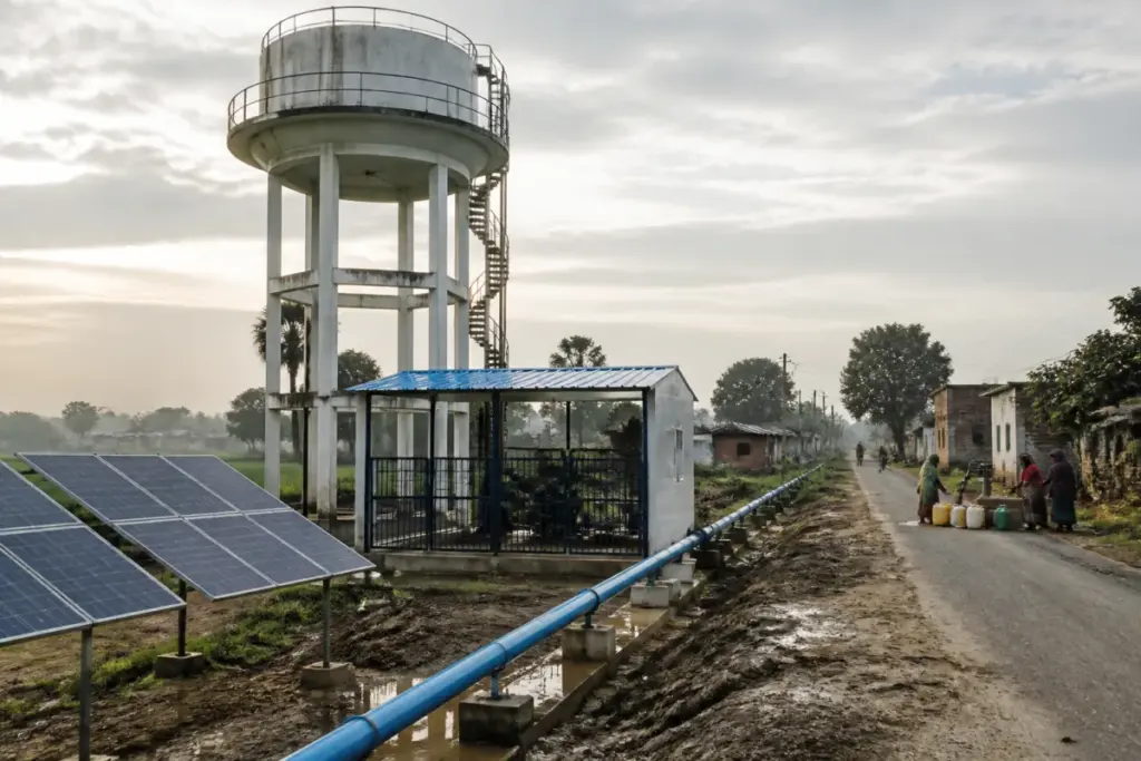 Bahraich water infrastructure with a rural pipeline network and village water facility