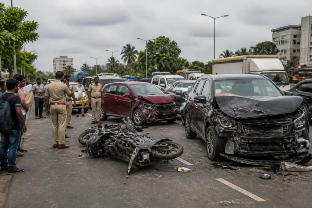 Rasulgarh crash scene near a Bhubaneswar road junction with damaged vehicles and emergency activity