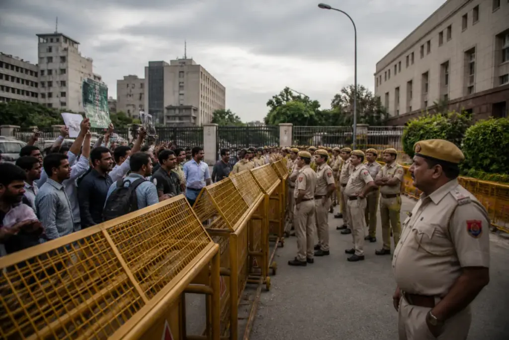 SEM powers Delhi under scrutiny during a protest-related custody proceeding
