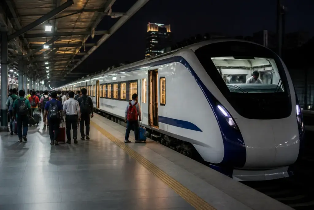 Bengaluru Mumbai Vande Bharat sleeper train at an Indian railway station