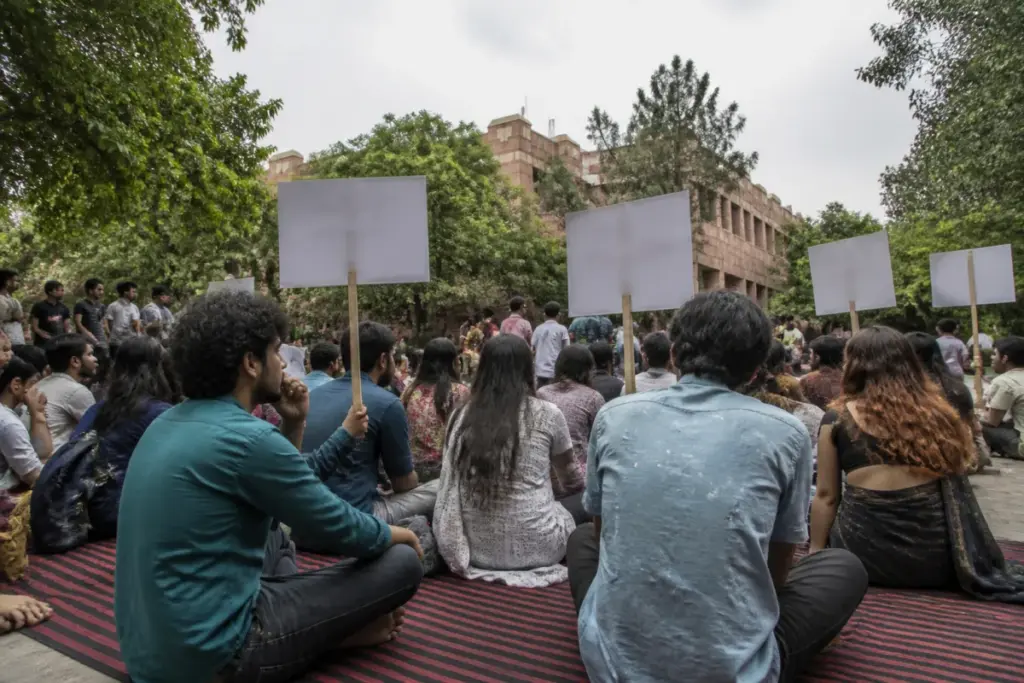 JNUSU members during the JNU hunger strike over student rights and campus infrastructure