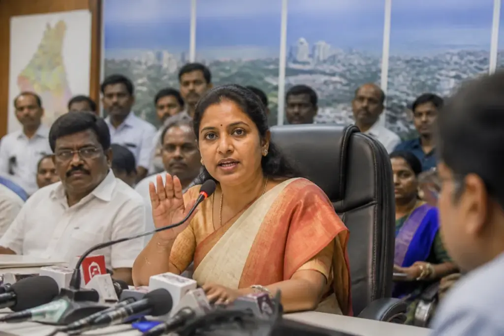 Chennai Mayor R Priya speaking about online abuse complaints and civic governance.