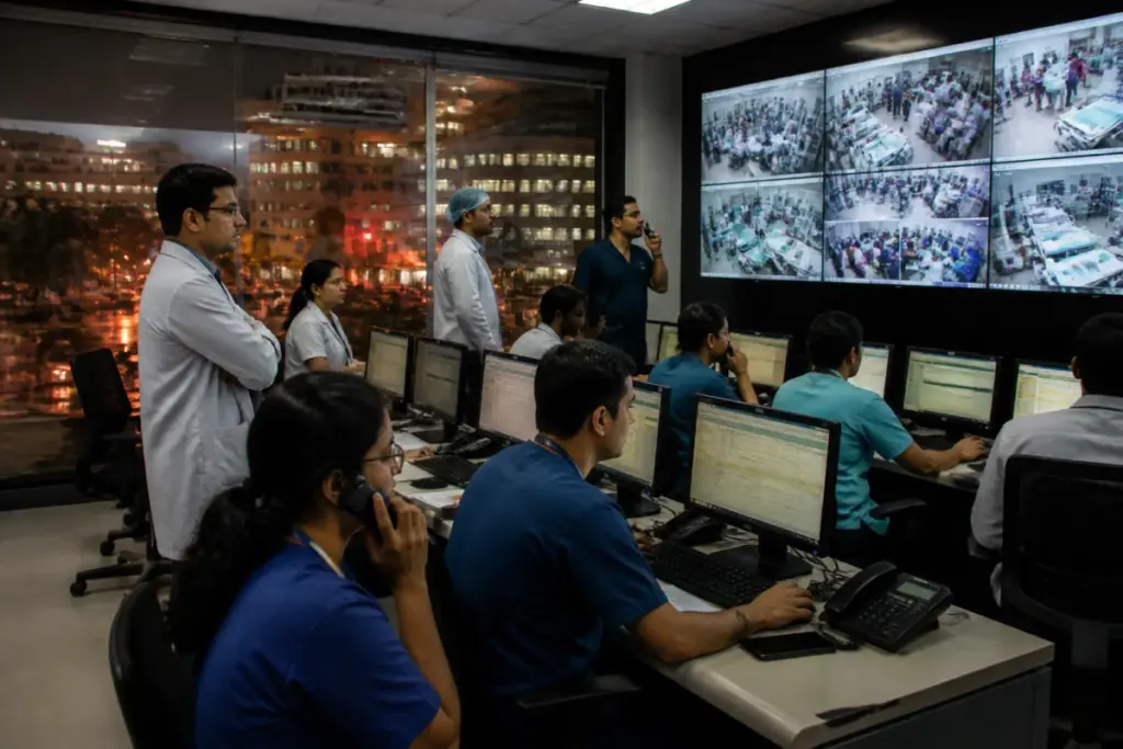 Chorbagan stampede response reviewed at a Kolkata hospital control room