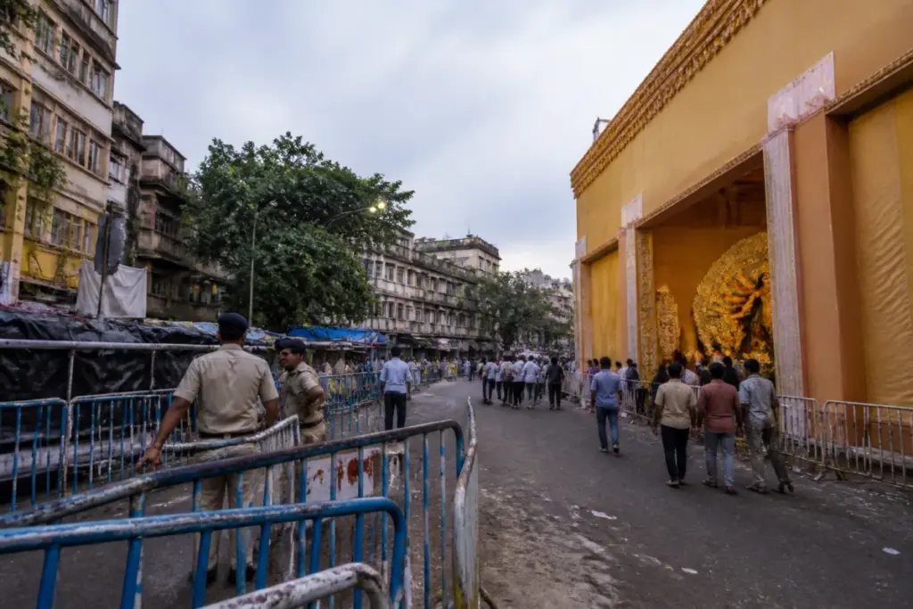 Chorbagan stampede site and Kolkata crowd-safety response at a Durga Puja pandal