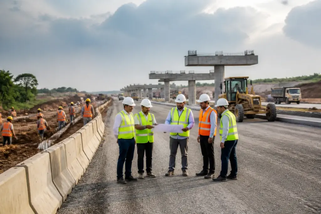 Highway EPC rules shown through a national highway construction project with heavy machinery and workers