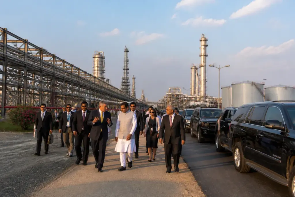 Marco Rubio discusses Venezuelan oil and Reliance’s Jamnagar refinery during his Mumbai visit.
